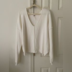 Free People White V-Neck Sweater